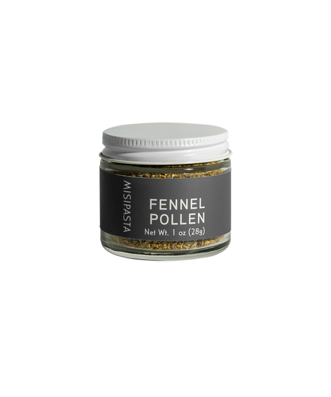 Jar of fennel pollen with a white background