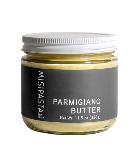 Jar of Misipasta Parmigiano Butter on a white background